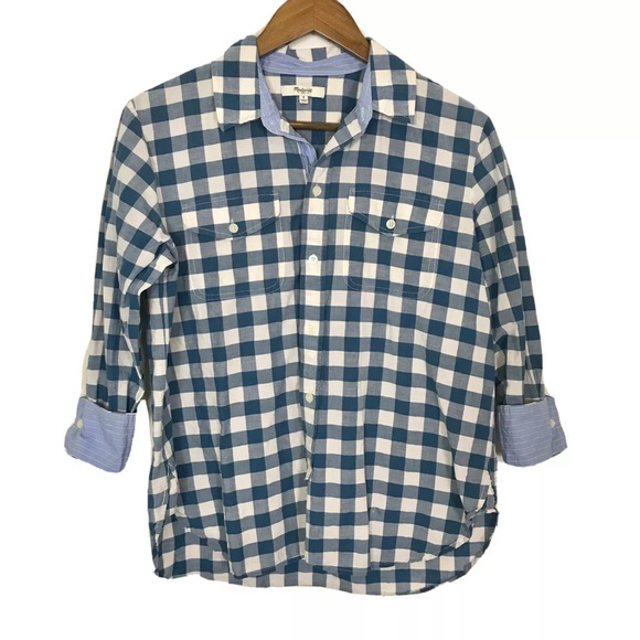 Madewell Blue and White Checkered Blouse - Picture 1 of 10